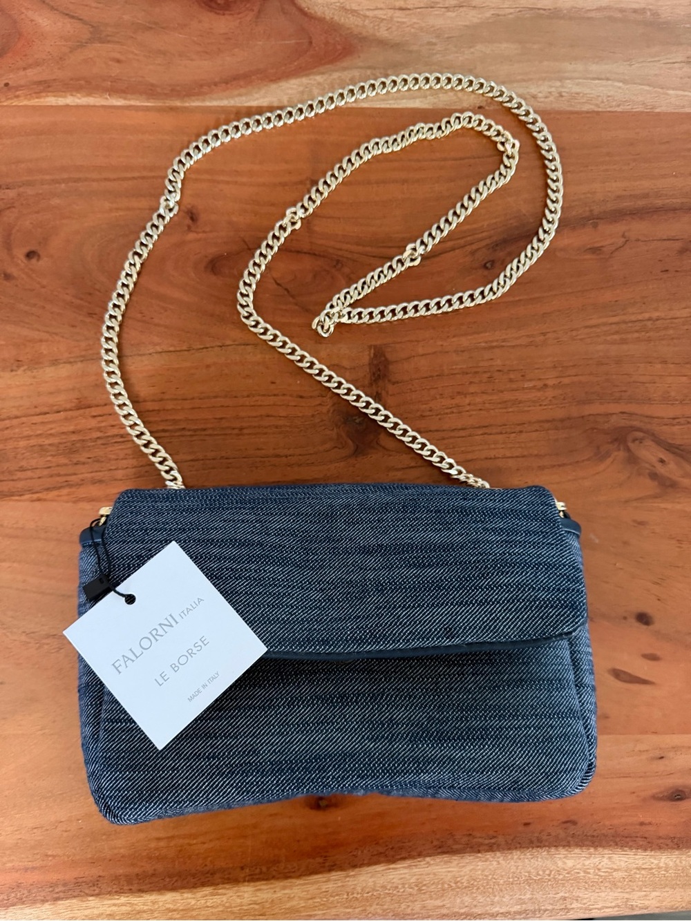 Falor Italia Le Borse Denim and Leather Chain Crossbody Bag